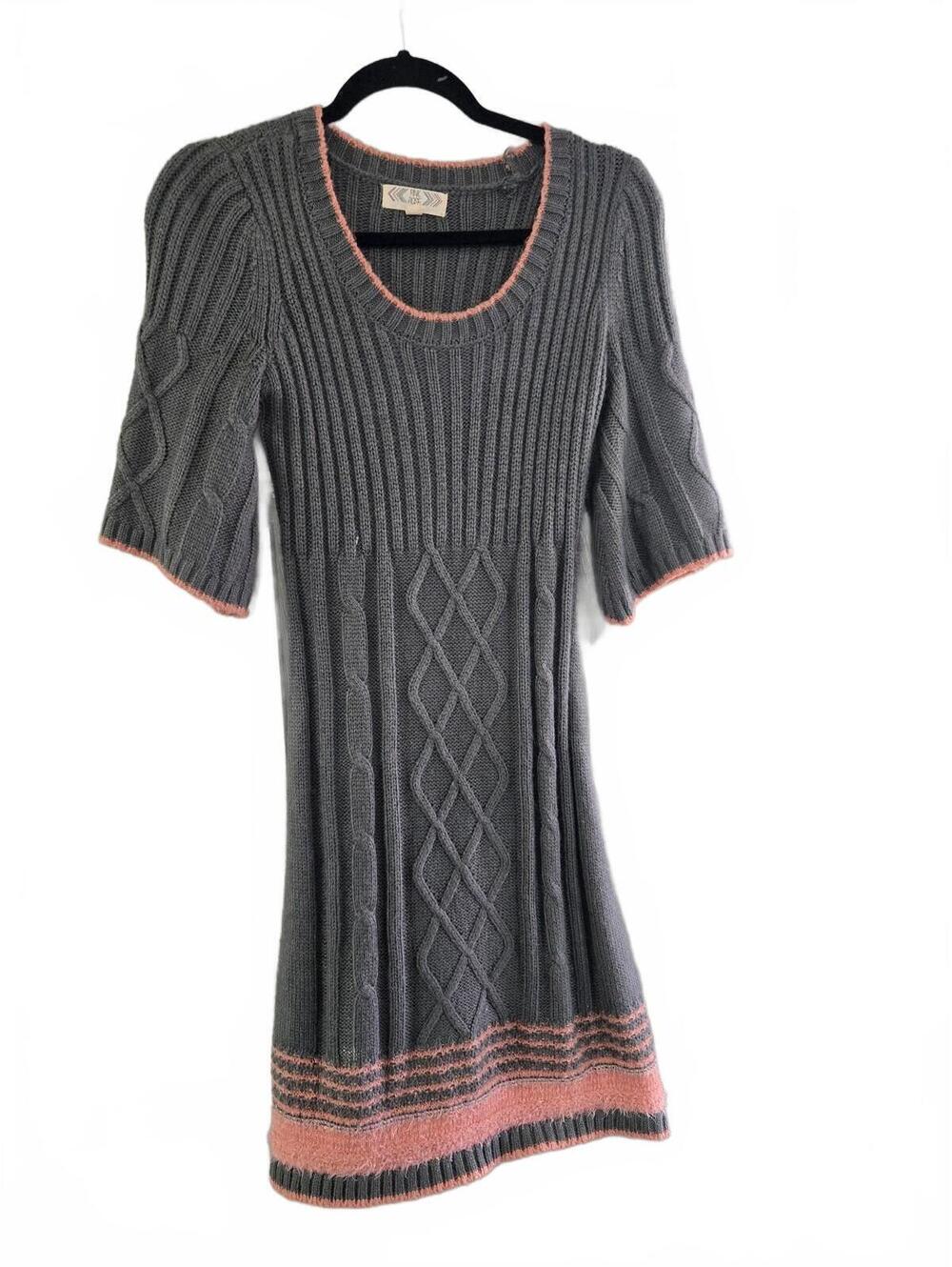 Pink Rose Gray and Pink Cable Knit Dress